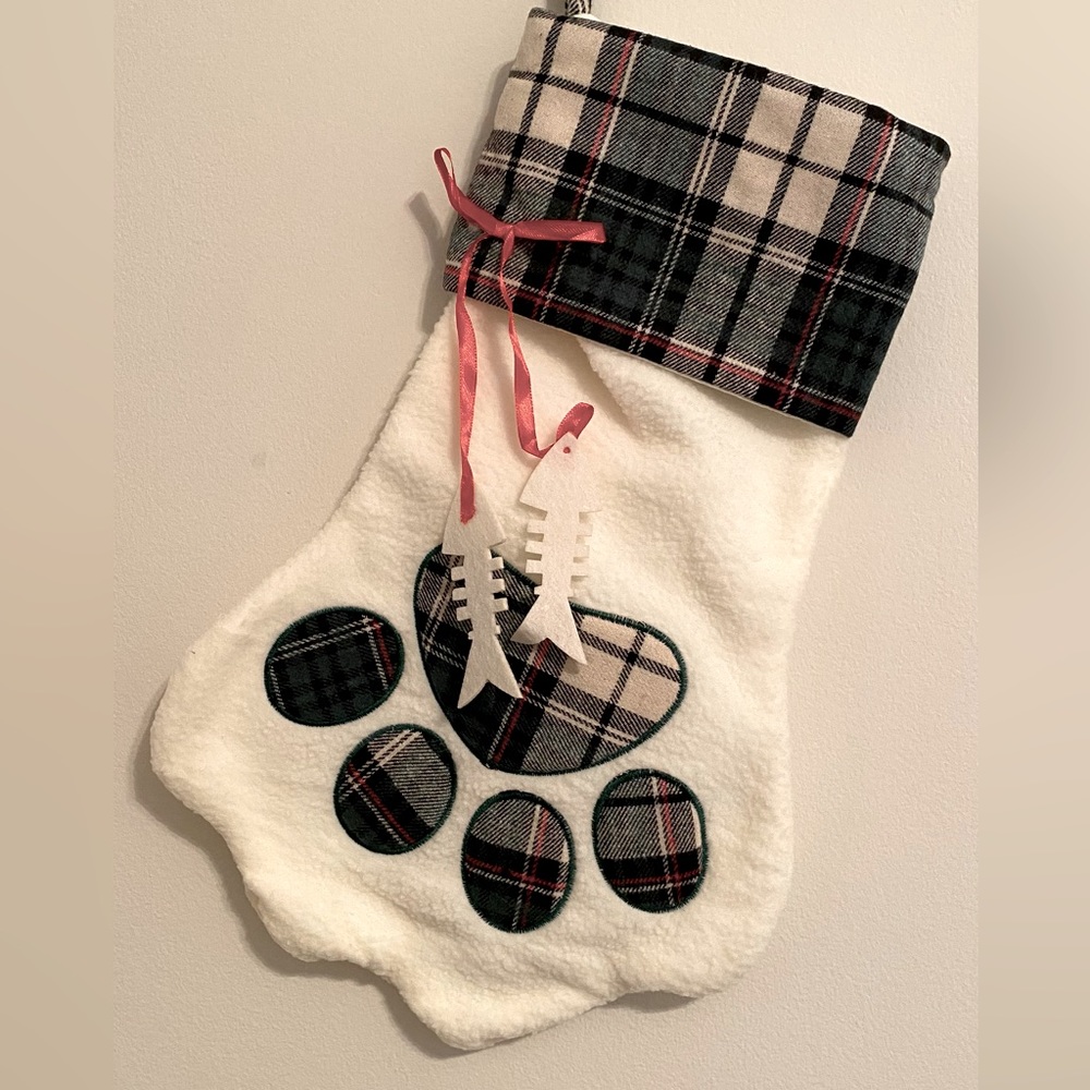 Ivory Sherpa Dog Christmas Stocking